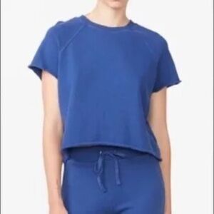 MONROW Short Sleeve Cut Off Terry Raglan in light navy NWT